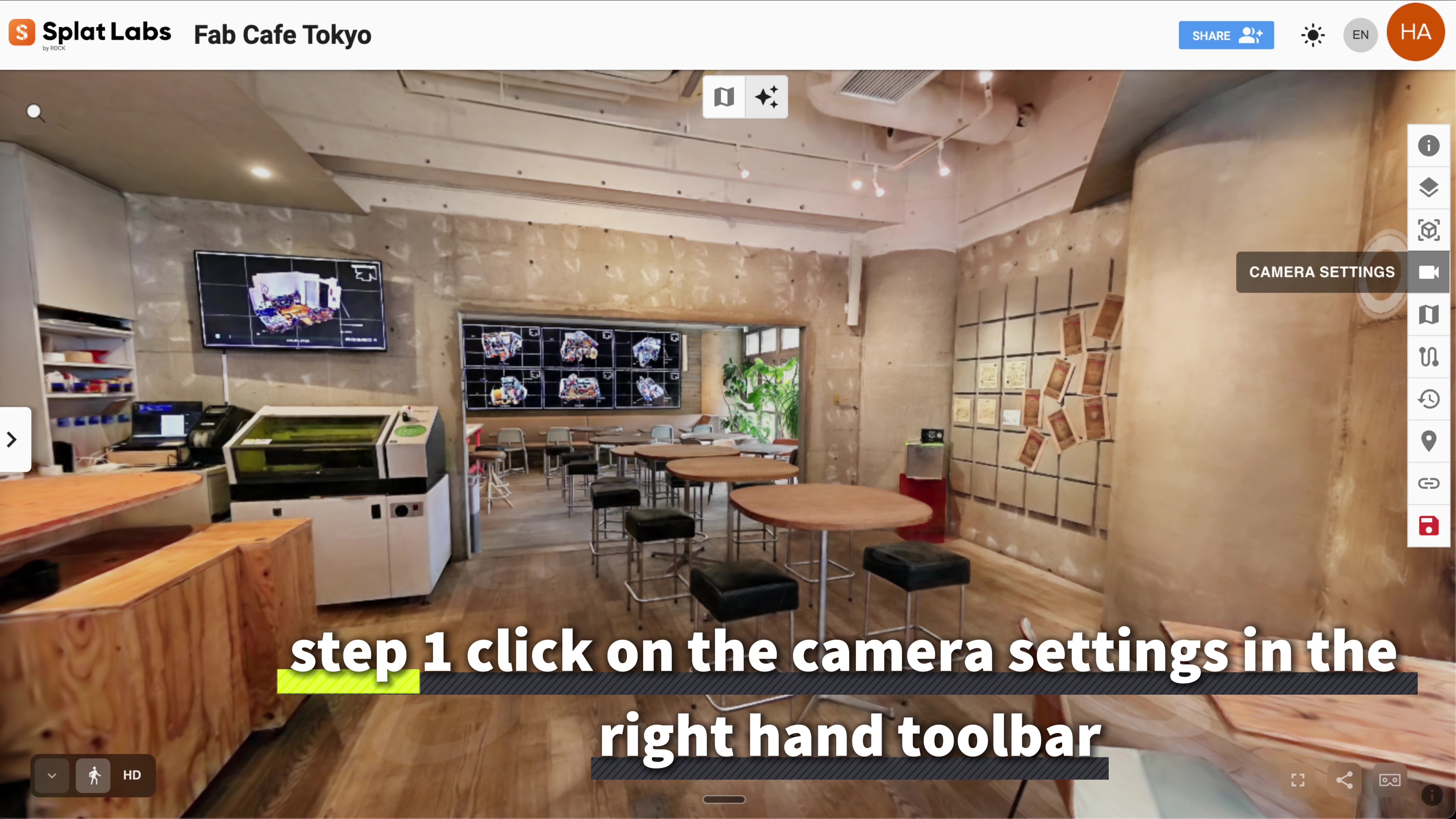 Click the Camera Settings icon in the right-hand toolbar to open the panel