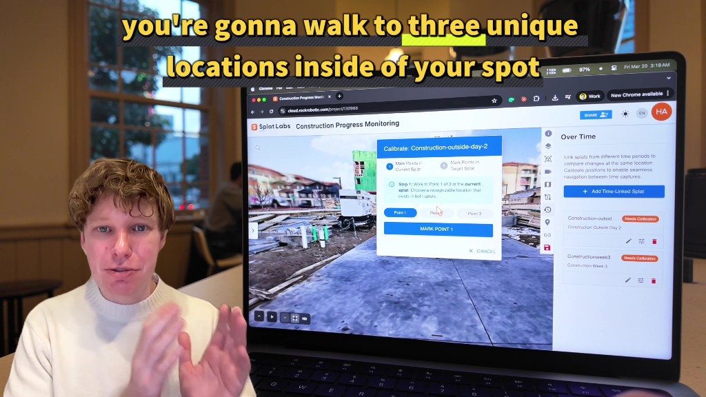 Calibrate dialog with Point 1–3 and Mark Point 1 button