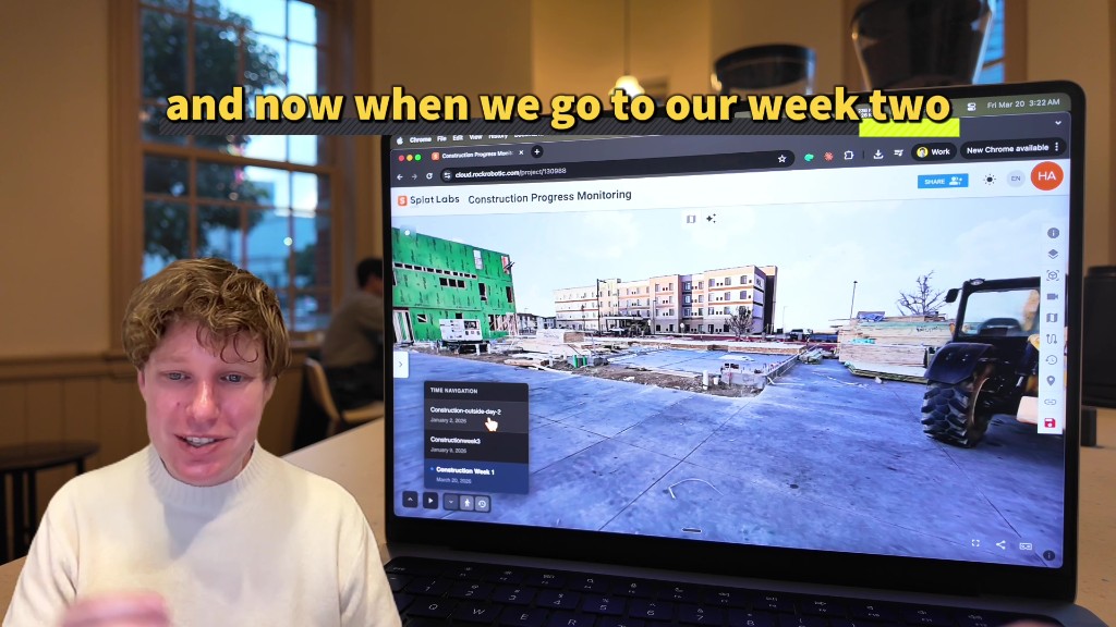 Time navigation menu listing dated splats at the bottom of the viewer