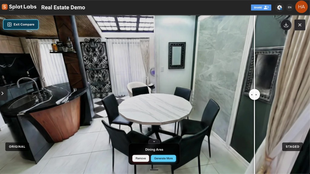 Before: dining table without a vase in the splat-backed view