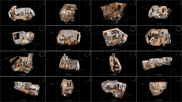 Room catalog showing multiple scanned apartments